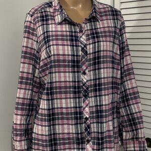 Faded Glory Pink and Navy Plaid Cotton Shirt